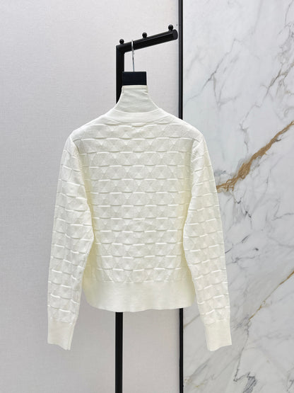 Metal-buttoned wool knit cardigan