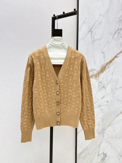 Metal-buttoned wool knit cardigan