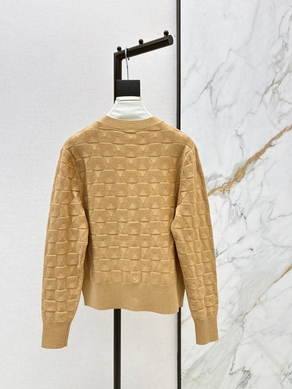 Metal-buttoned wool knit cardigan