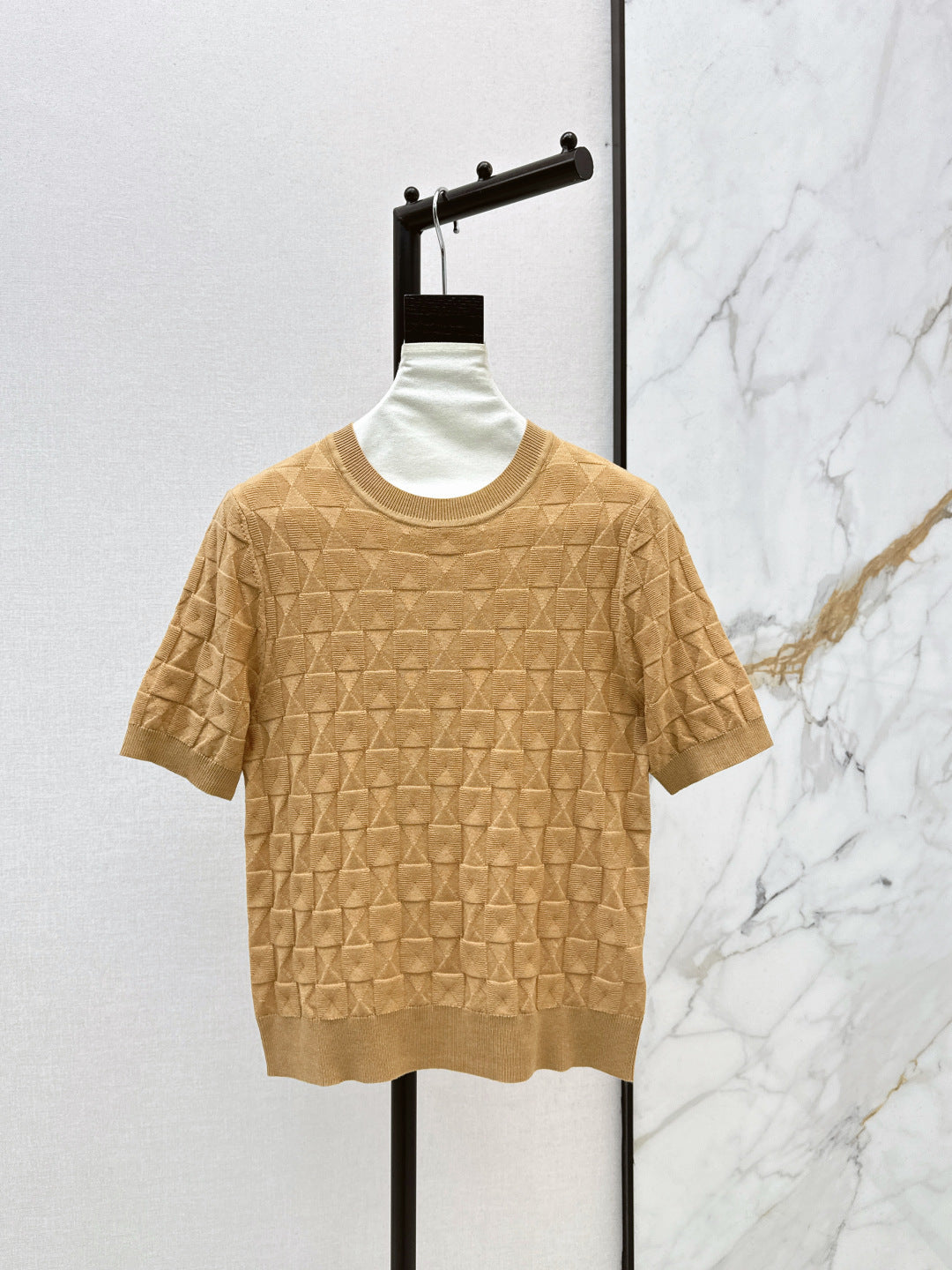 Metal Button Wool Short-Sleeve T-Shirt