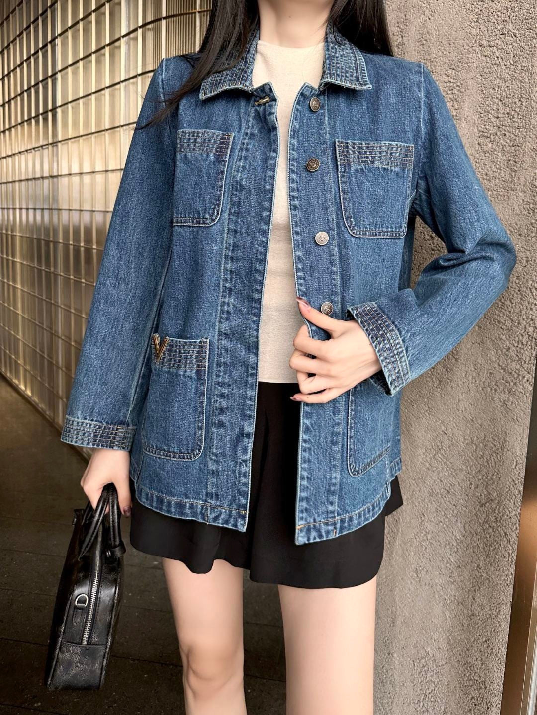 Hardware-embellished denim jacket