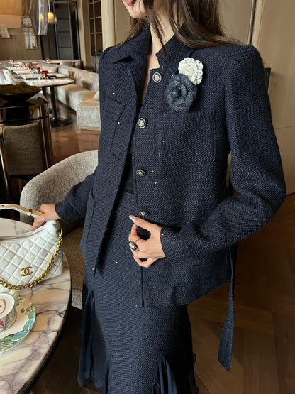 Collared woven coat/Pencil skirt