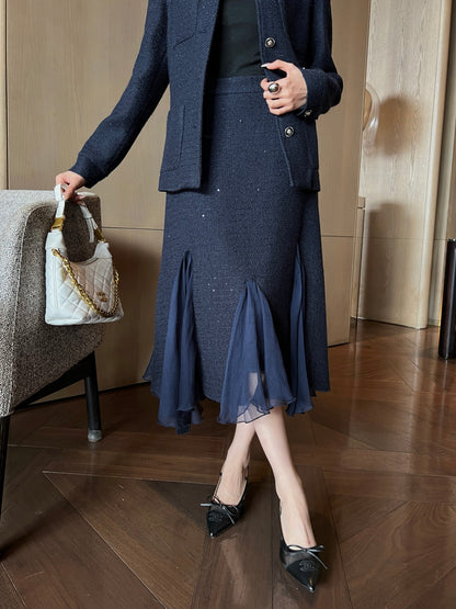 Collared woven coat/Pencil skirt