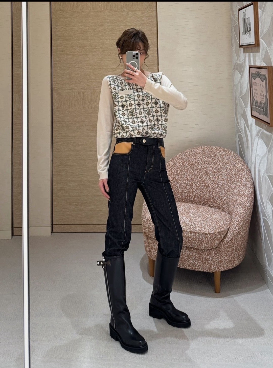 Off-the-shoulder top with patchwork design