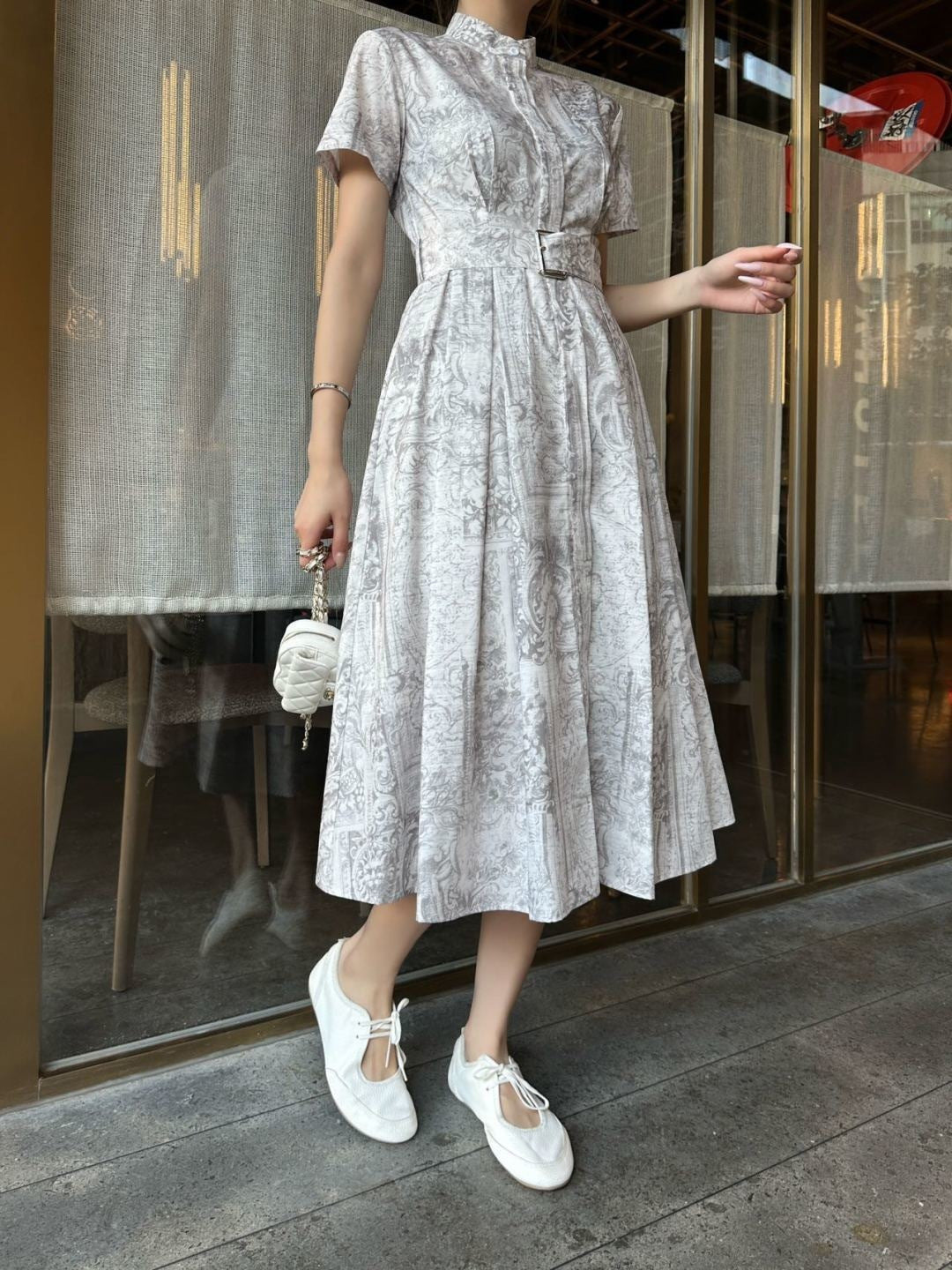 Long stand-up collar dress