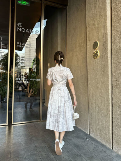 Long stand-up collar dress