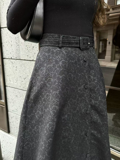 Umbrella-shaped high-waisted midi skirt