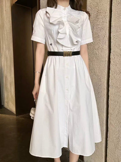Long dress with ruffled trim
