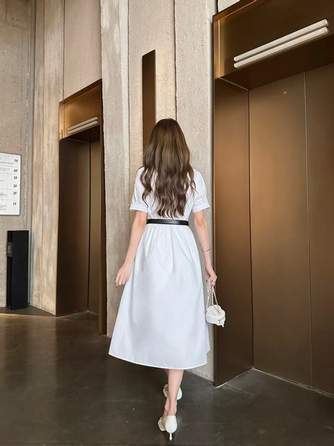 Long dress with ruffled trim