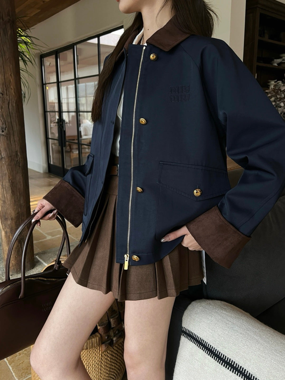 Corduroy Patchwork Trench Coat