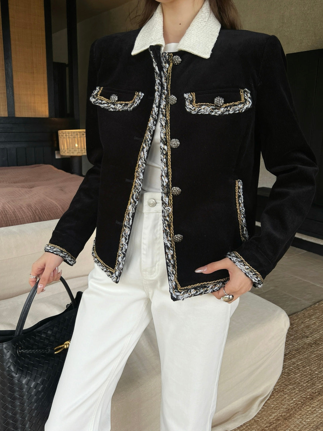 Detachable Collar Corduroy Jacket