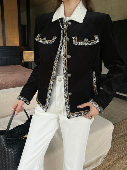 Detachable Collar Corduroy Jacket