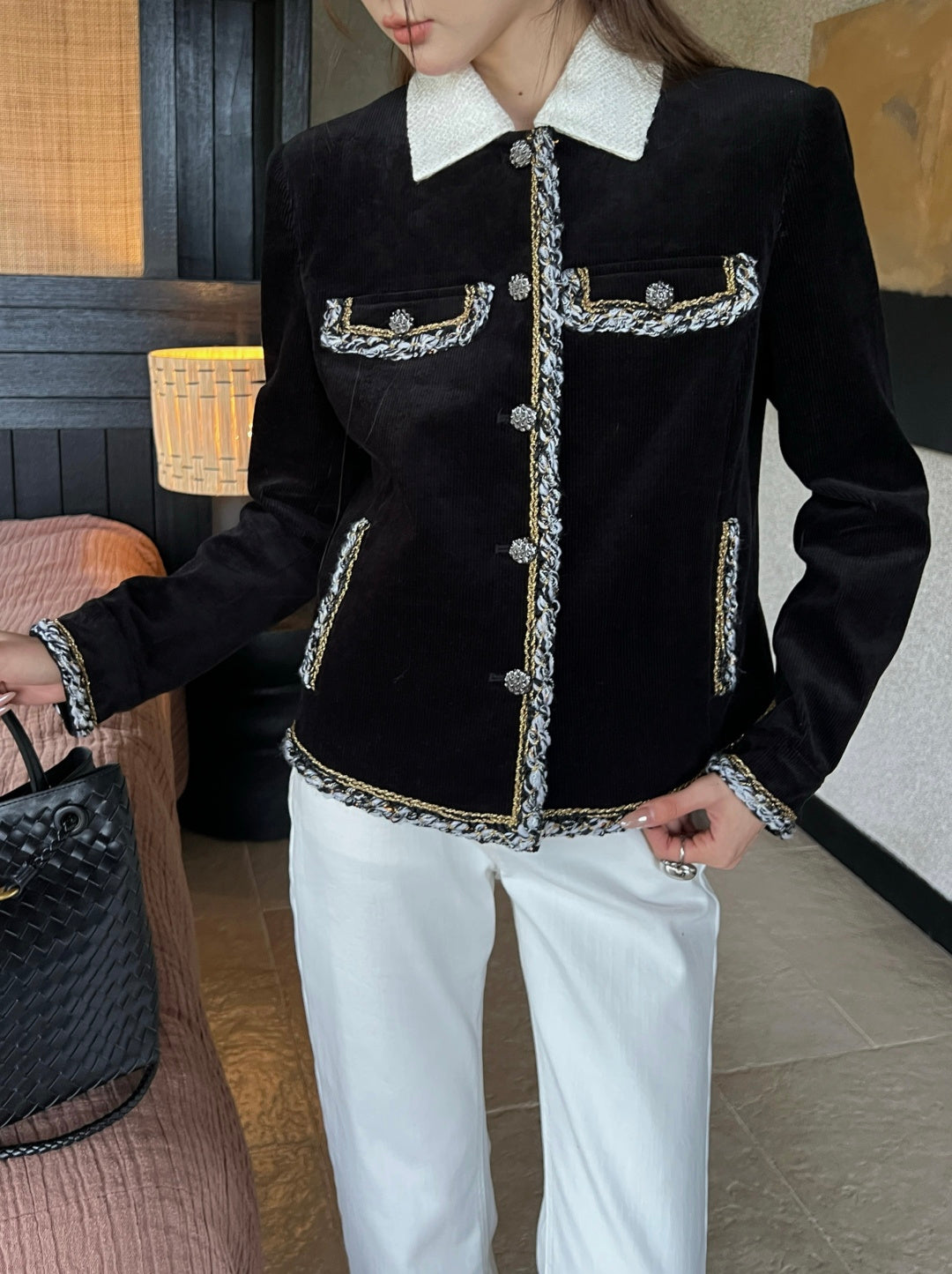 Detachable Collar Corduroy Jacket