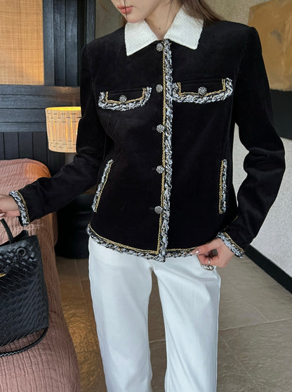 Detachable Collar Corduroy Jacket