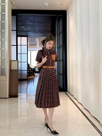 Printed Long Pleated Dress
