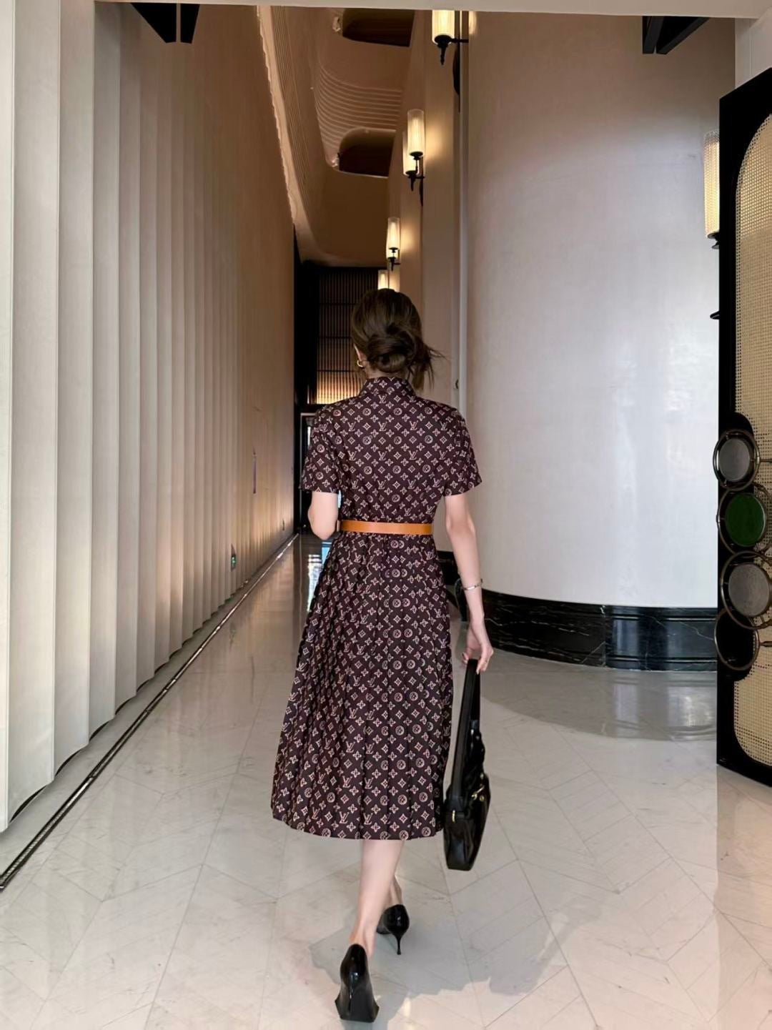 Printed Long Pleated Dress