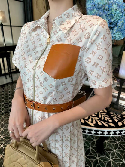 Printed Long Pleated Dress