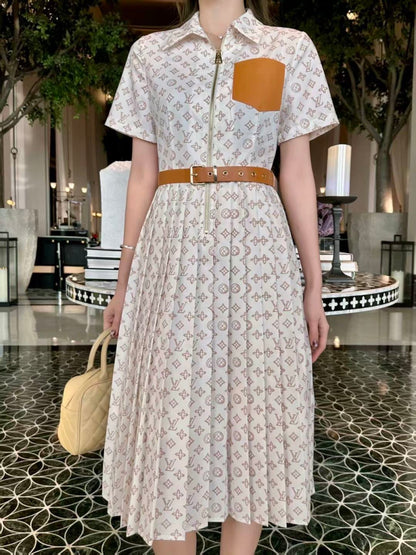 Printed Long Pleated Dress