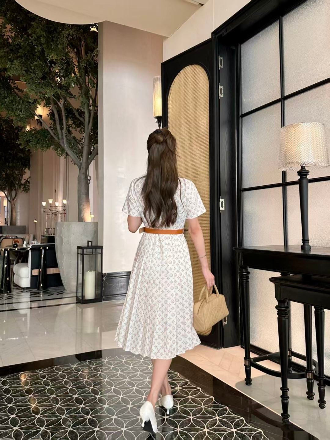 Printed Long Pleated Dress