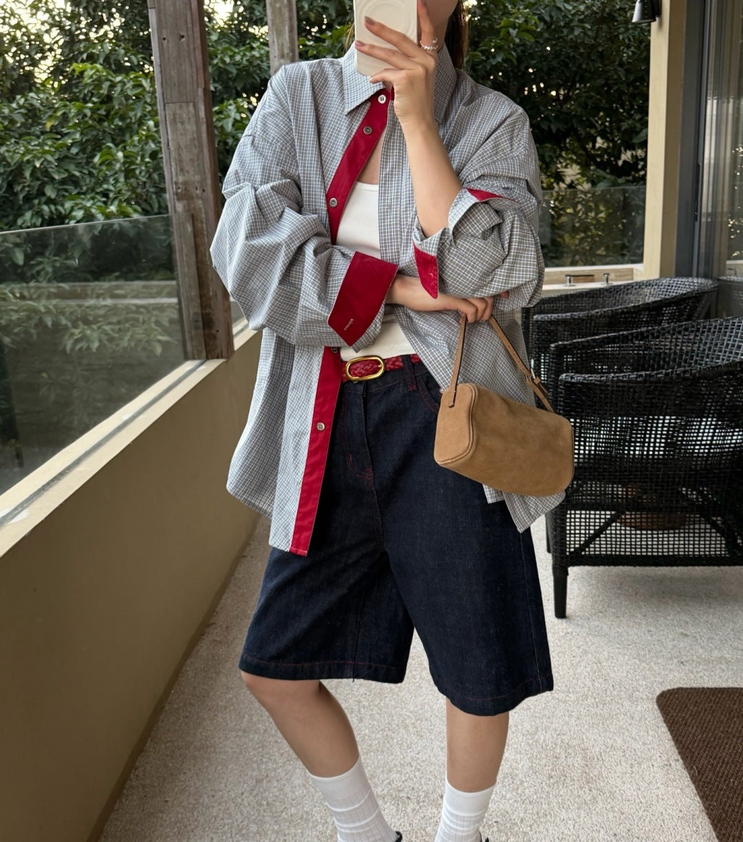 Denim mid-length shorts