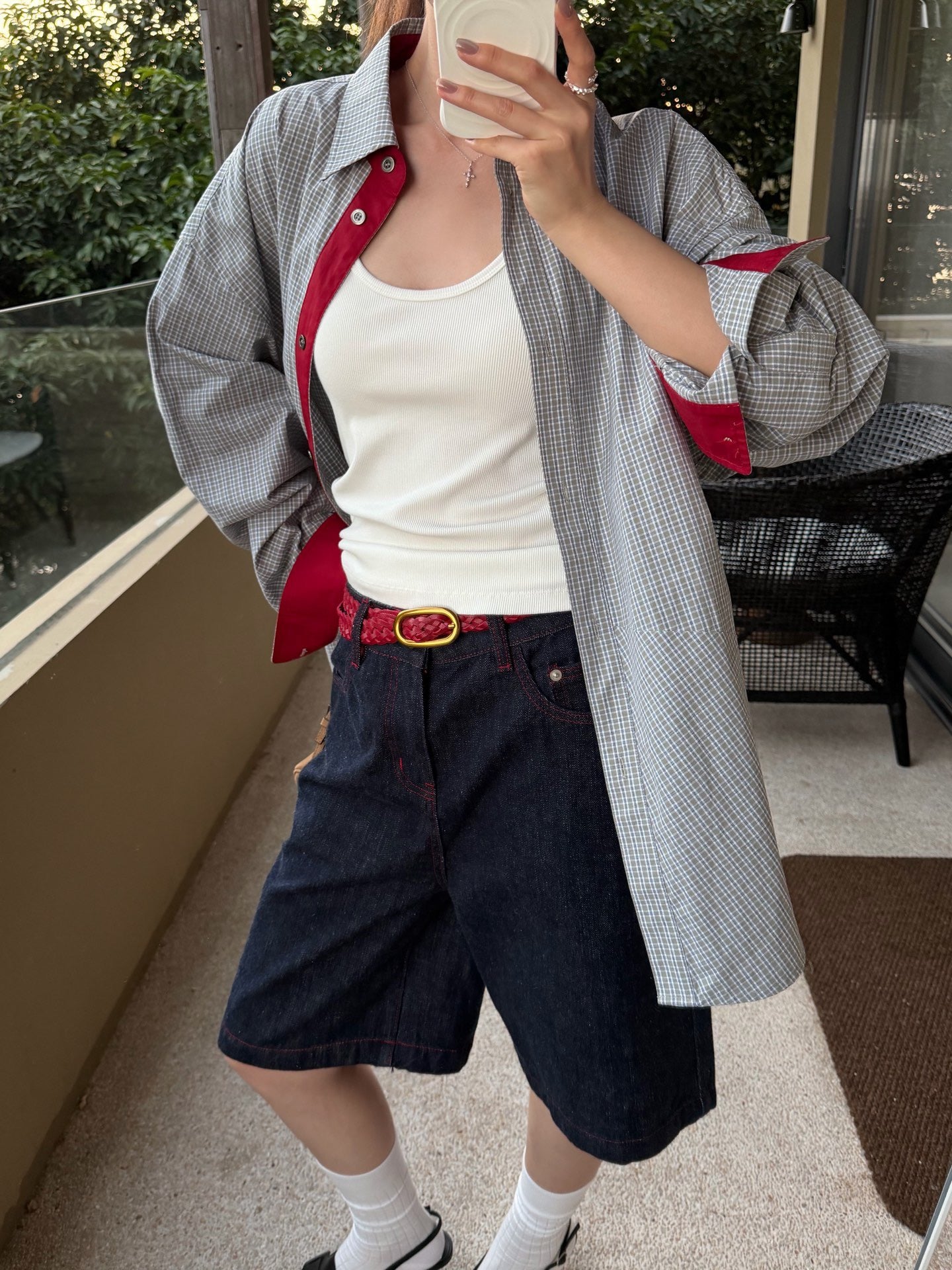Denim mid-length shorts