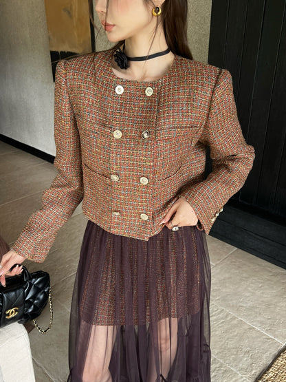 Woven Crew Neck Cardigan