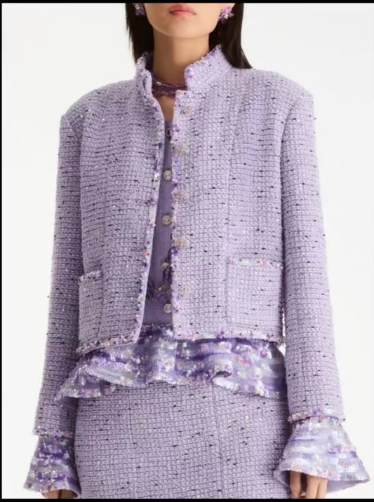 Stand Collar Cropped Knit Jacket