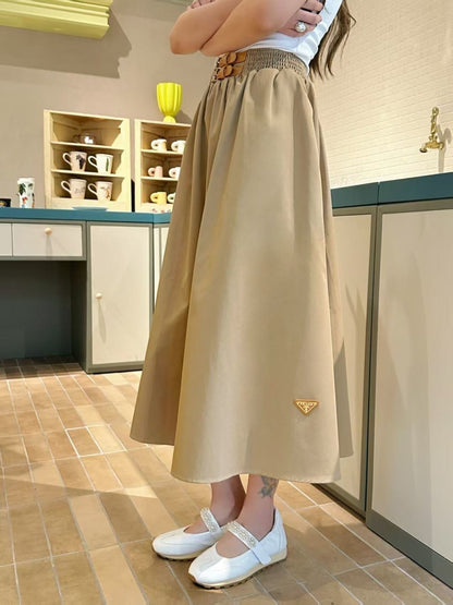 Leather-buckled A-line skirt