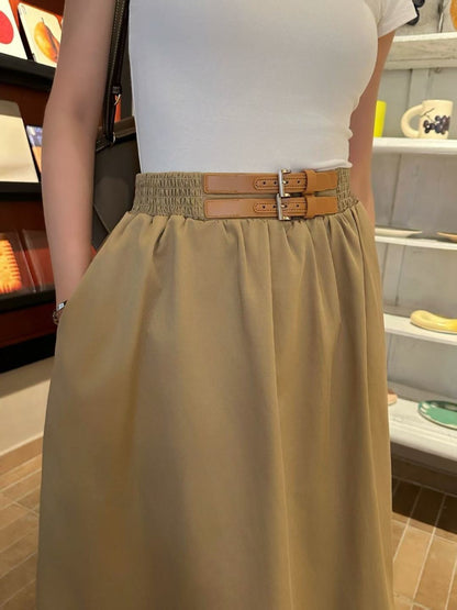 Leather-buckled A-line skirt