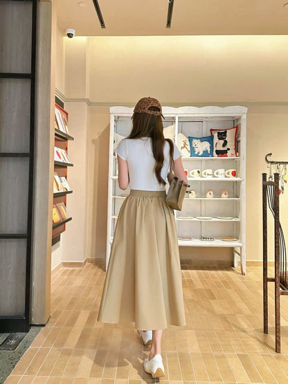 Leather-buckled A-line skirt