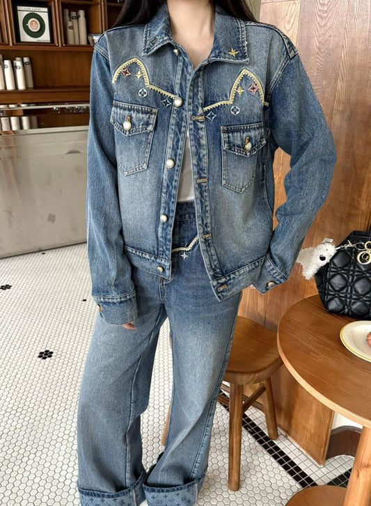 Embroidered Straight Leg Jeans