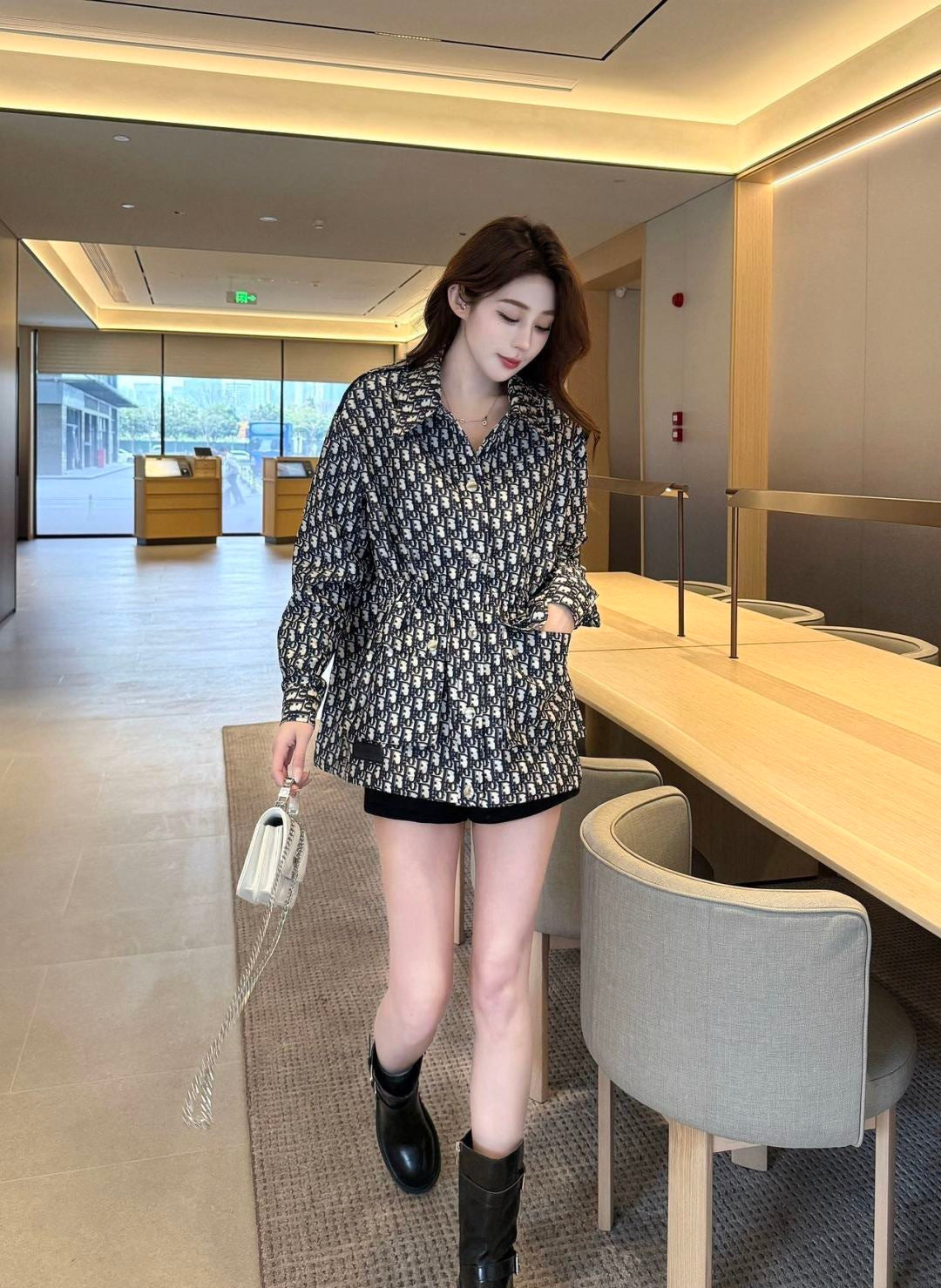 Jacquard drawstring cardigan