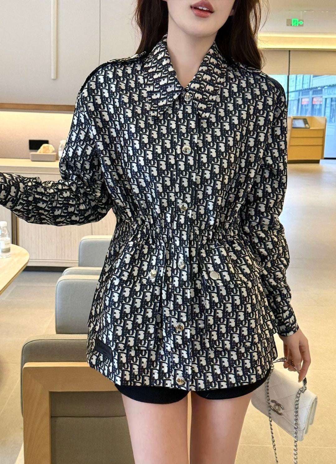 Jacquard drawstring cardigan