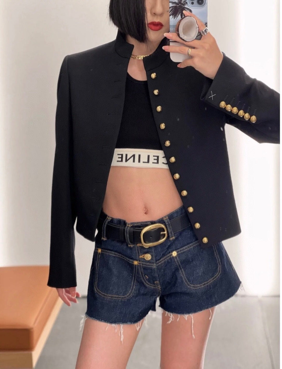Gold-buttoned jacket