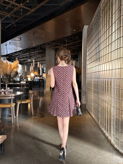Printed sleeveless vest dress