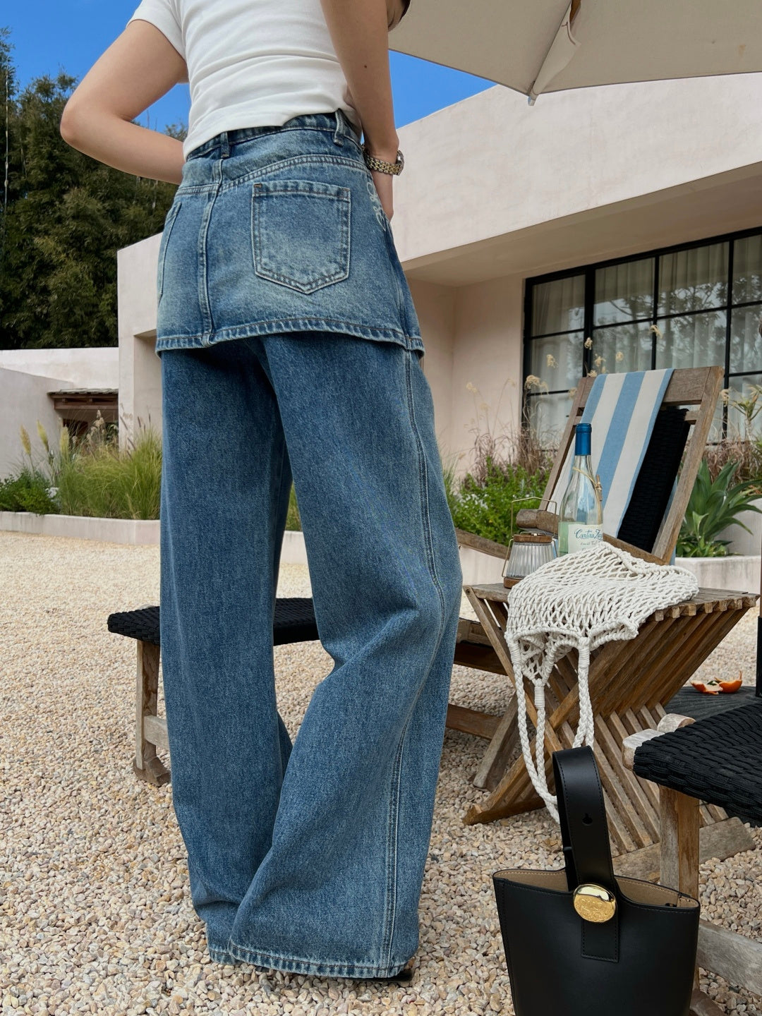 Faux Two-Piece Denim Pants