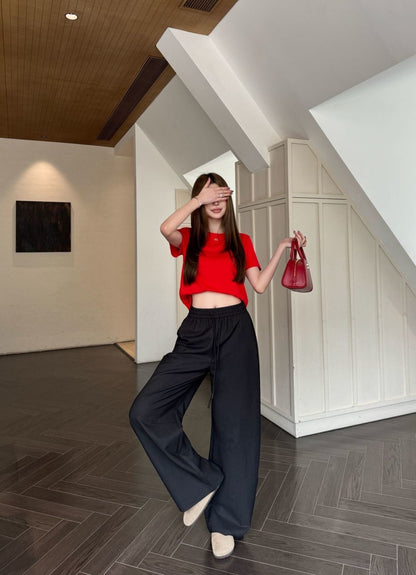 Pure Cotton Curved Wide-Leg Pants