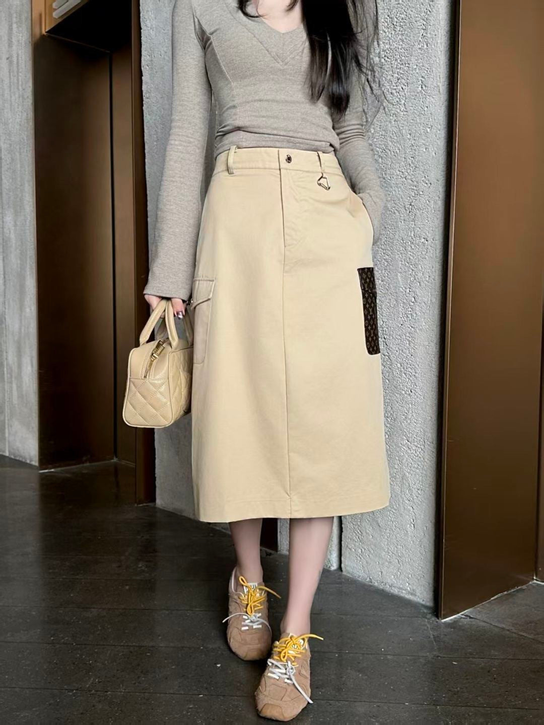 Pocket Appliqué Midi Skirt