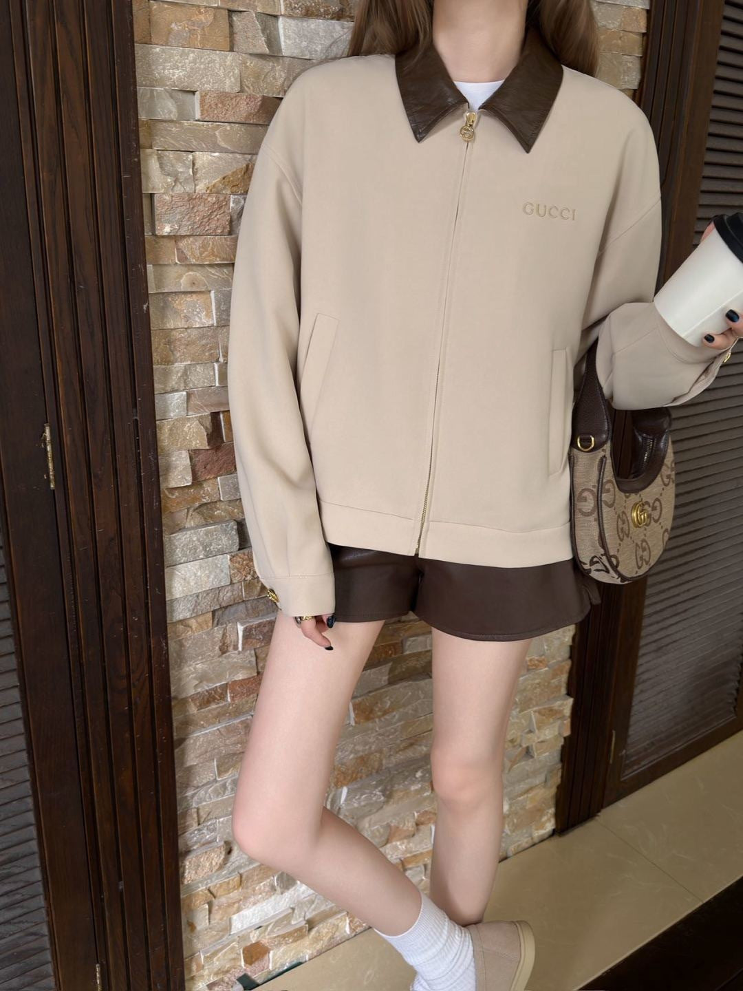 Leather lapel jacket