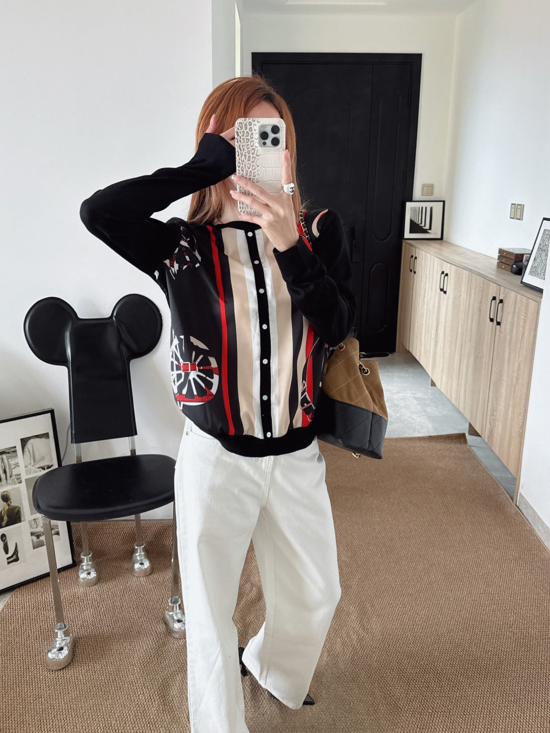 Patterned patchwork knit sweater