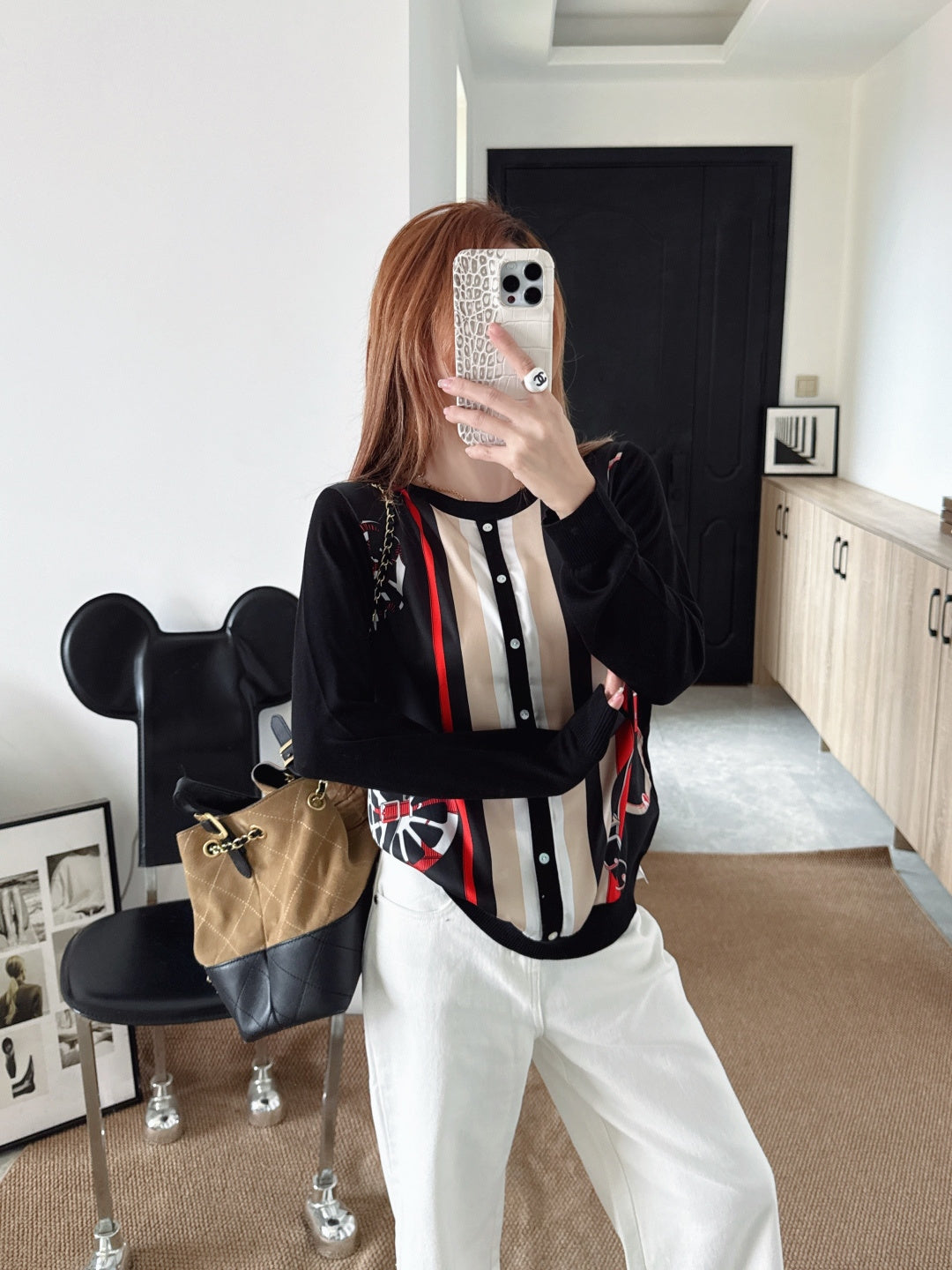 Patterned patchwork knit sweater