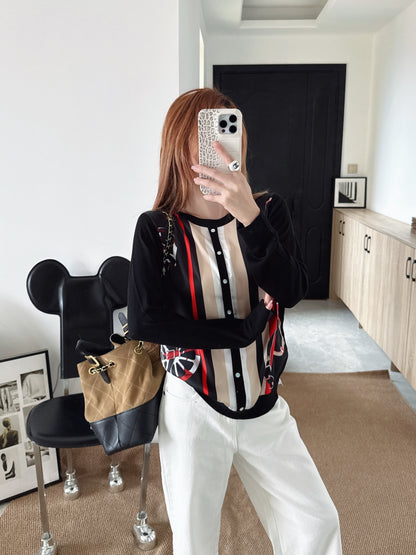 Patterned patchwork knit sweater