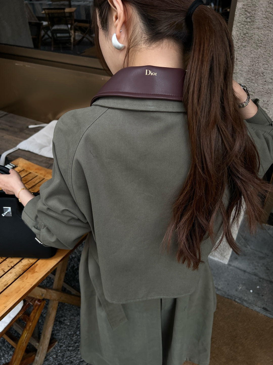 Color-blocked Lapel Trench Coat