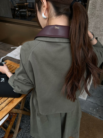 Color-blocked Lapel Trench Coat