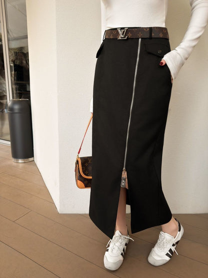 Side zipper midi skirt
