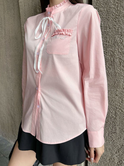 Ribbon and bow embellishment shirt