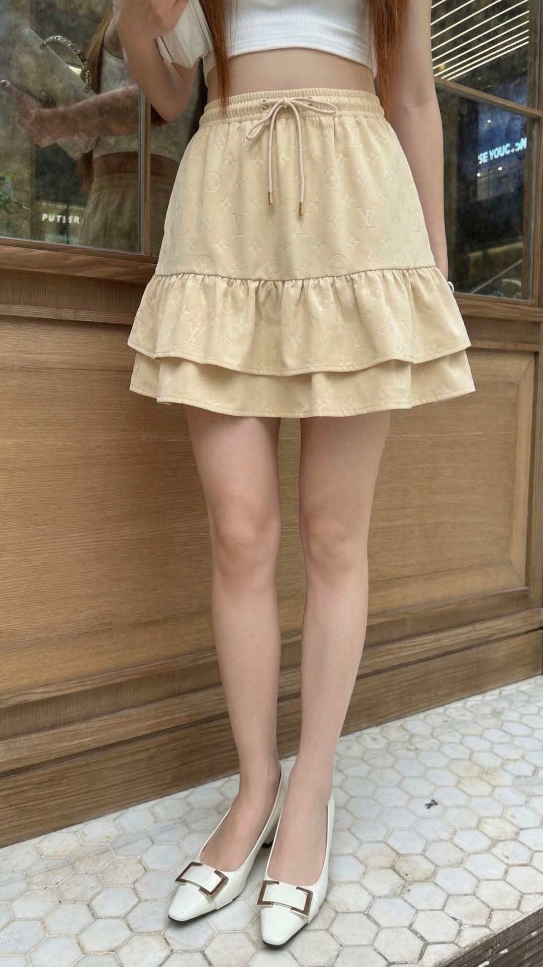 Embossed fishtail midi skirt