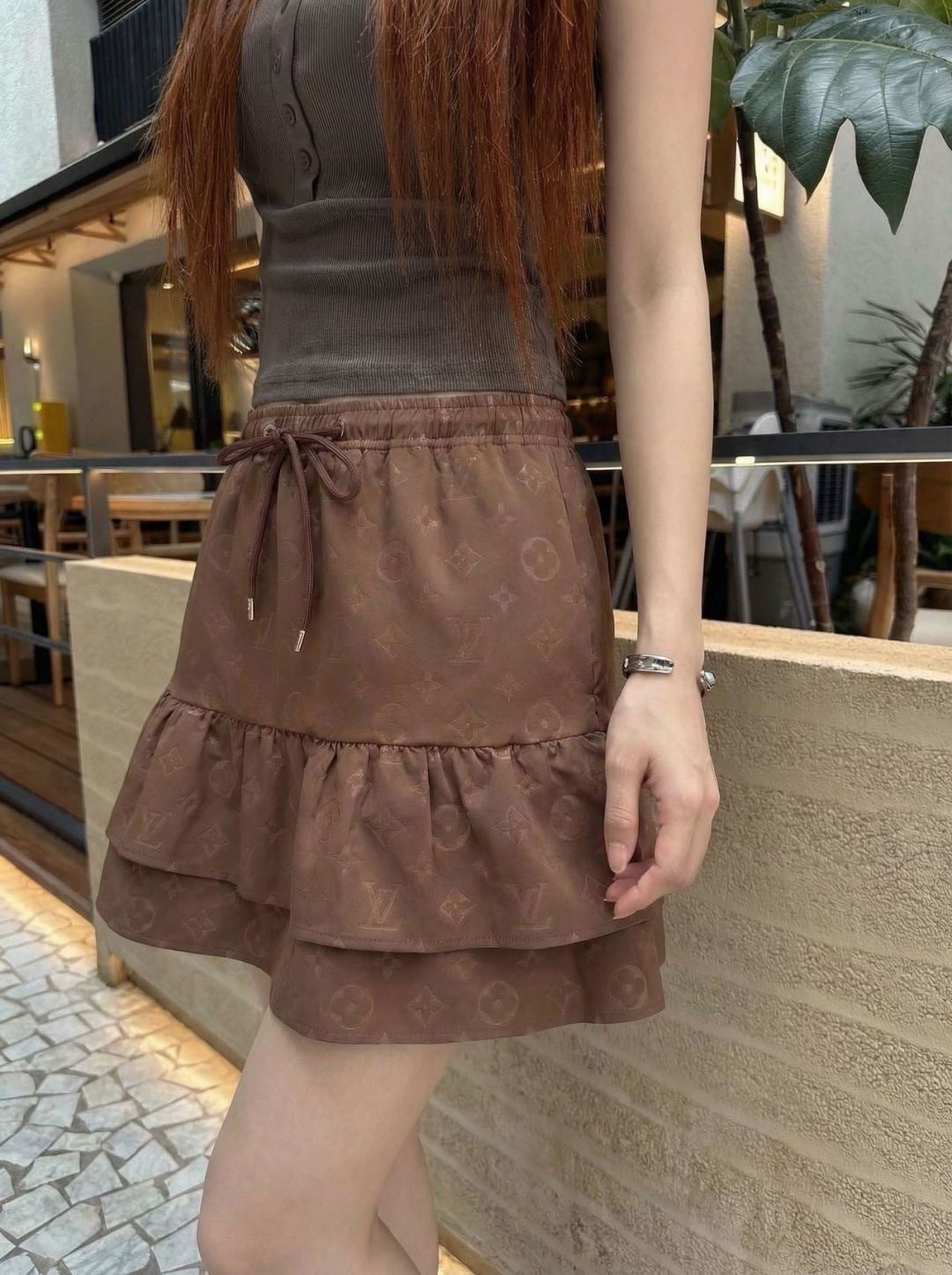 Embossed fishtail midi skirt