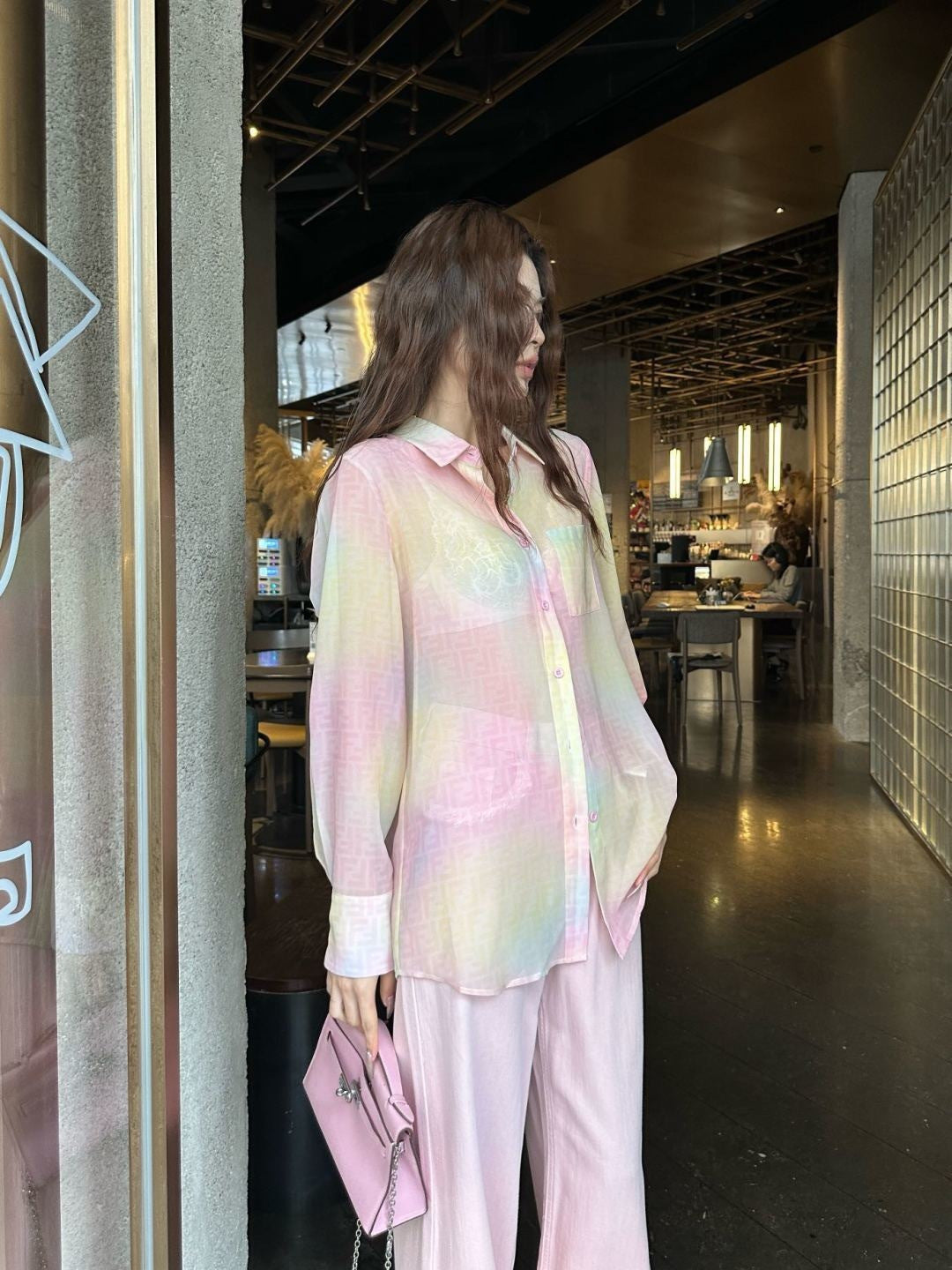 Rainbow-colored printed shirt