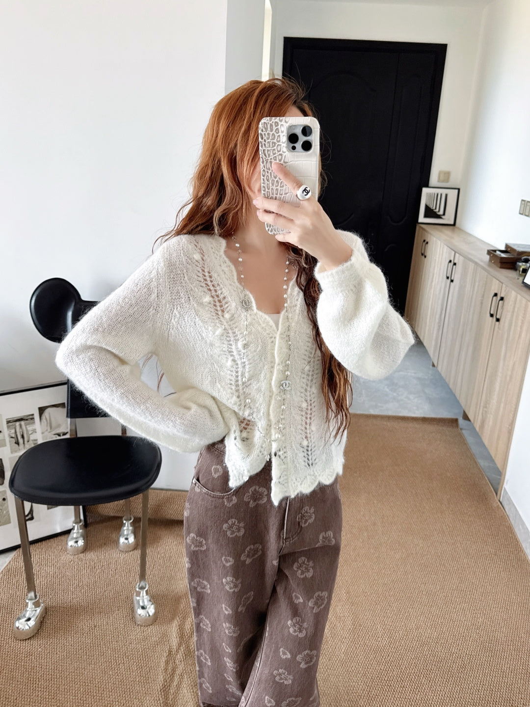 Floral-trimmed cardigan